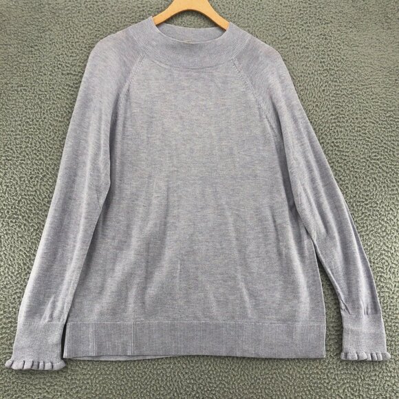 LOFT Sweater Womens Large Purple Mock Neck Ruffles Raglan Sleeves Knit Classic - Picture 2 of 10